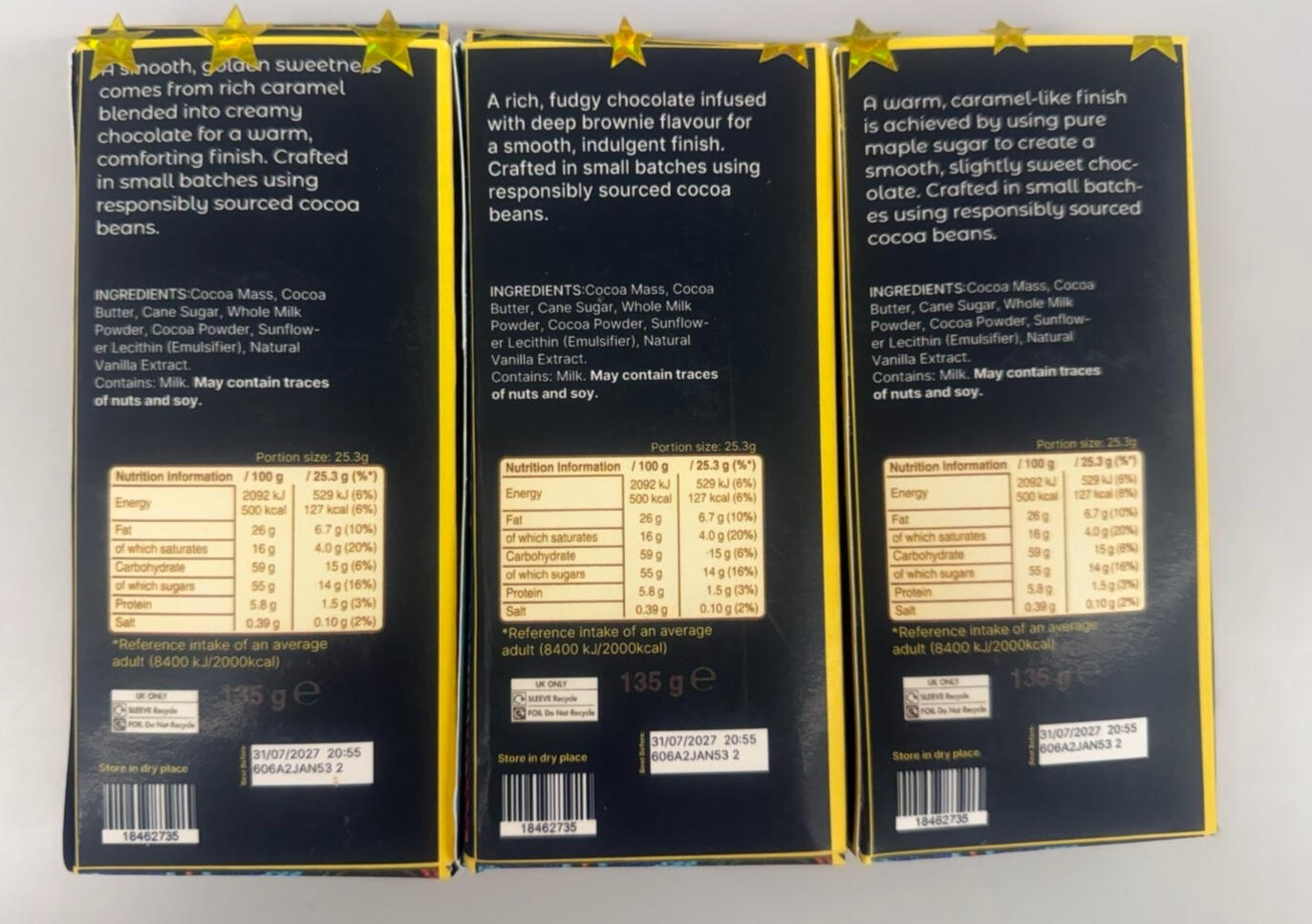 Back cover of the chocolate box